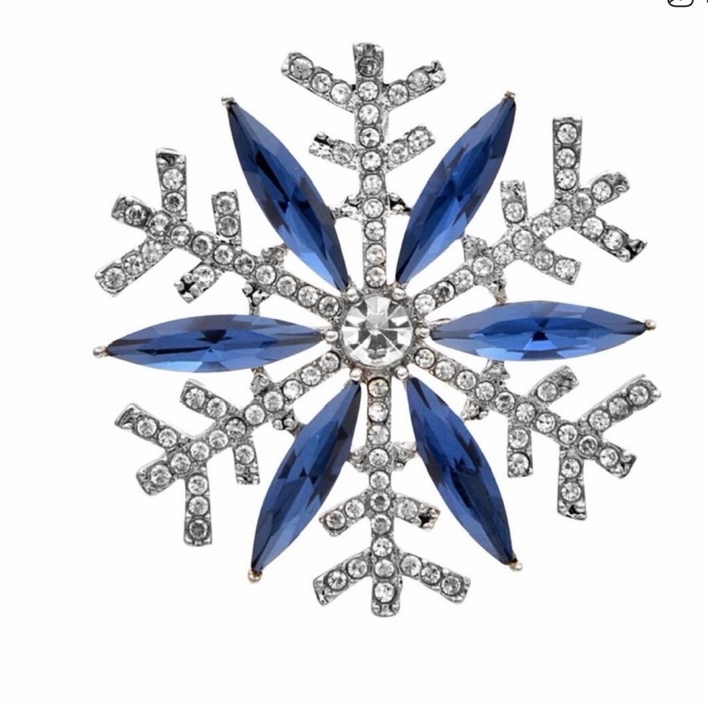 Elegant Blue and Silver Snowflake Brooch